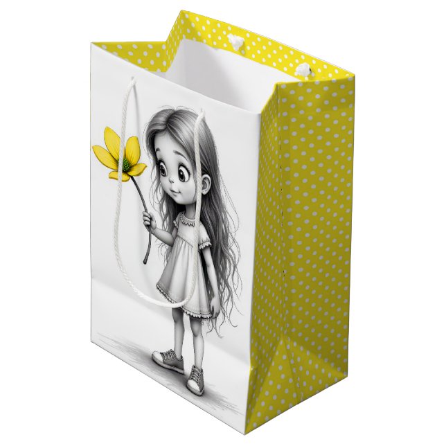 Sac Cadeau Moyen Chibi Petite Fille Avec Fleur Jaune (Devant Angle)