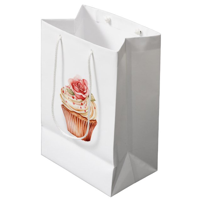 Sac Cadeau Moyen Chic Blush Rose Cupcake Anniversaire (Devant Angle)