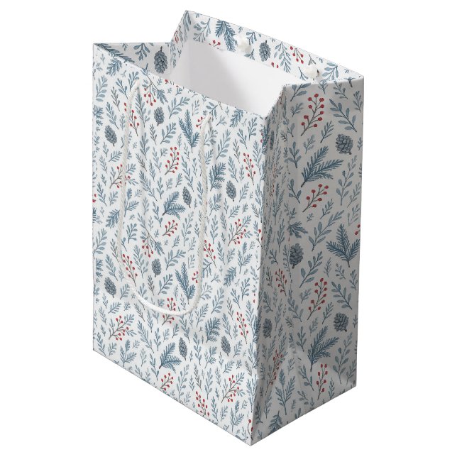 Sac Cadeau Moyen Chic Botanique Holly Berry Motif Floral (Devant Angle)