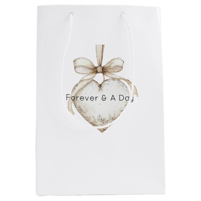 Sac Cadeau Moyen Chic Cream Grey Hearts Ornaments Wedding (Devant)