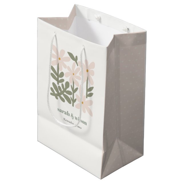 Sac Cadeau Moyen Chic Dusky Blush Rétro Mariage Floral Minimal (Devant Angle)