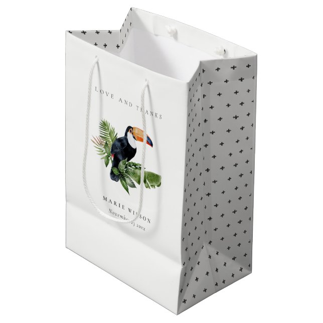 Sac Cadeau Moyen Chic Elegant Tropical Rainforest Toucan Mariage (Devant Angle)
