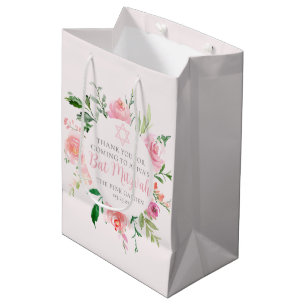 Sac Cadeau Moyen Chic Fête d'anniversaire juive Bat Mitzvah Fleur r