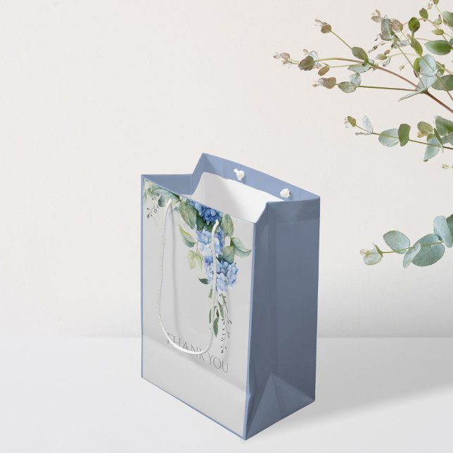 Sac Cadeau Moyen Chic Floral Blue Hydrangea Periwinkle Mariage (Créateur téléchargé)