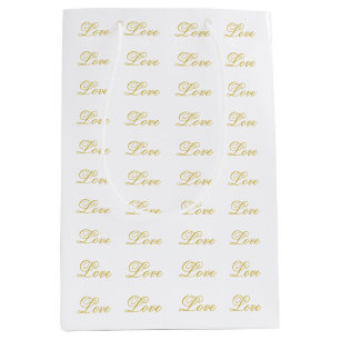 Sac Cadeau Moyen Chic Gold Script White Love Mariage Calligraphie