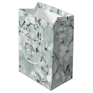 Sac Cadeau Moyen Chic Gris Blanc Bleu Floral Baby Shower