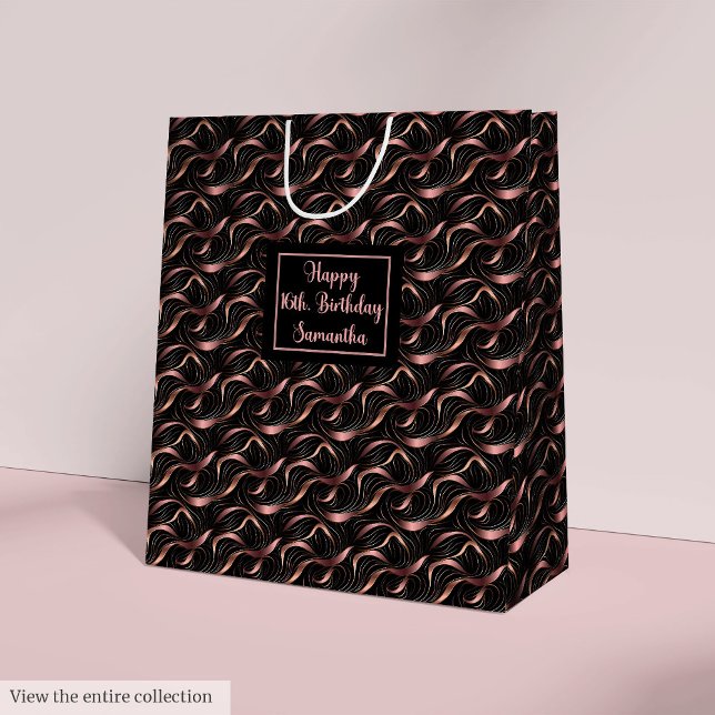 Sac Cadeau Moyen Chic Luxury Gift Bag Rose Gold Glitter and Black (Chic Luxury Gift Bag Rose Gold Glitter and Black)