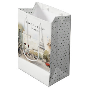 Sac Cadeau Moyen Chic Minimal Washington DC, USA Watercolor Mariage