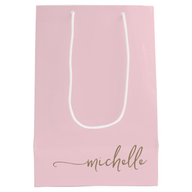 Sac Cadeau Moyen Chic Monogramme Nom Script Rose Pâle Or (Dos)