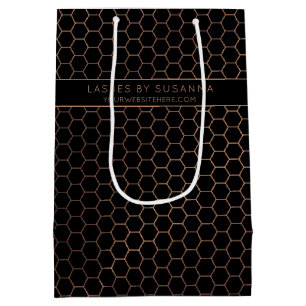 Sac Cadeau Moyen Chic noir et Rose or géométrique