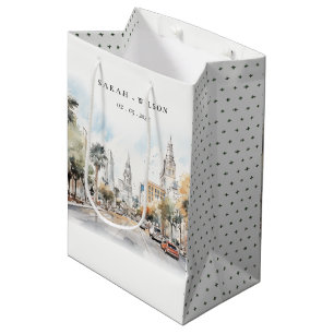 Sac Cadeau Moyen Chic Orlando Floride Skyline Mariage d'aquarelle