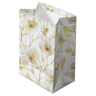 Sac Cadeau Moyen Chic Romantique Doré Blanc Fleurs Doucha Bridal
