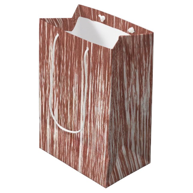 Sac Cadeau Moyen Chic Rose Gold Glam Tinsel Stripes Christmas (Devant Angle)