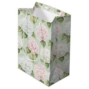 Sac Cadeau Moyen Chic Rose Romantique Bleu Blanc Floral Douce Fête