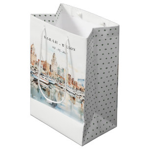Sac Cadeau Moyen Chic Tampa Floride Skyline Mariage d'aquarelle