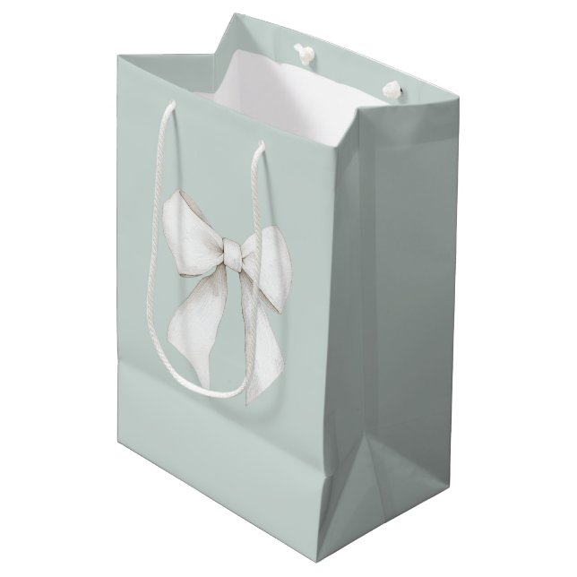 Sac Cadeau Moyen Chic Vert Menthe Blanc Cœurs Mariage (Devant Angle)