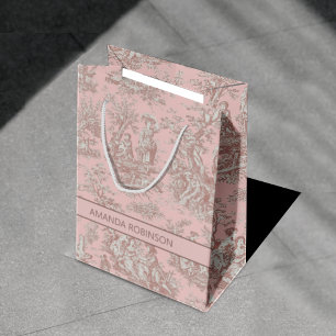 Sac Cadeau Moyen Chic Vintage Rose Gold Toile de Jouy Moyen