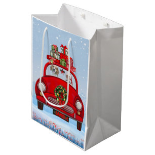 Sac Cadeau Moyen Chien beagle En Voiture Avec Le Père Noël