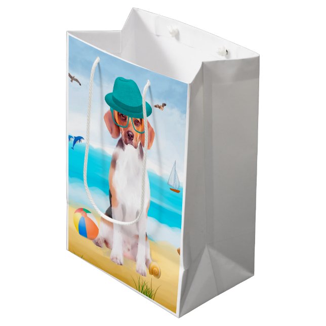 Sac Cadeau Moyen Chien beagle Sur La Plage (Devant Angle)