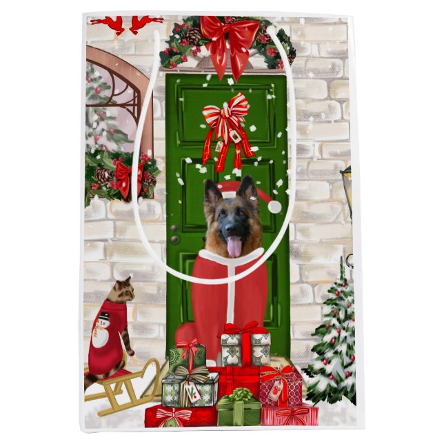 Sac Cadeau Moyen Chien berger allemand Noël (Devant)