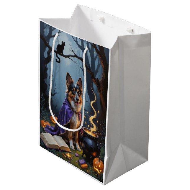 Sac Cadeau Moyen Chien berger belge Peinture Whimsical Halloween (Devant Angle)