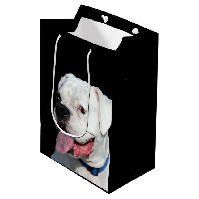Sac Cadeau Moyen Chien blanc de boxeur (Devant Angle)
