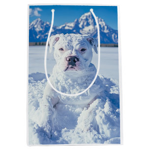 Sac Cadeau Moyen Chien Bonhomme de Neige Pitbull de Noël
