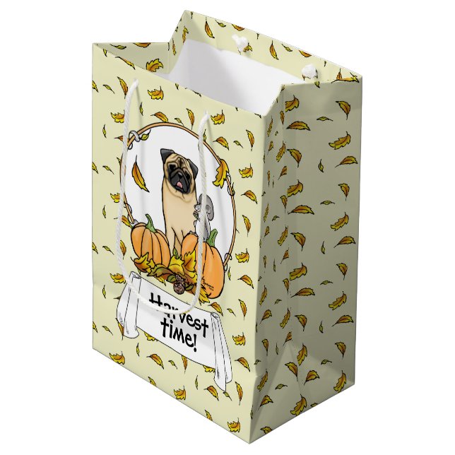 Sac Cadeau Moyen Chien Carlin d'automne (fawn) Citrouille mignon Fe (Devant Angle)