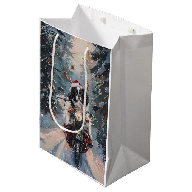 Sac Cadeau Moyen Chien Chin japonais équitation moto Noël (Devant Angle)