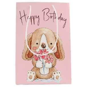Sac Cadeau Moyen Chien chiot avec fleurs