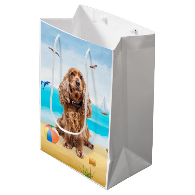 Sac Cadeau Moyen Chien Cocker Spaniel sur la plage (Devant Angle)