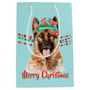 Sac Cadeau Moyen Chien de Berger Allemand Santa Hat Perles à cordes