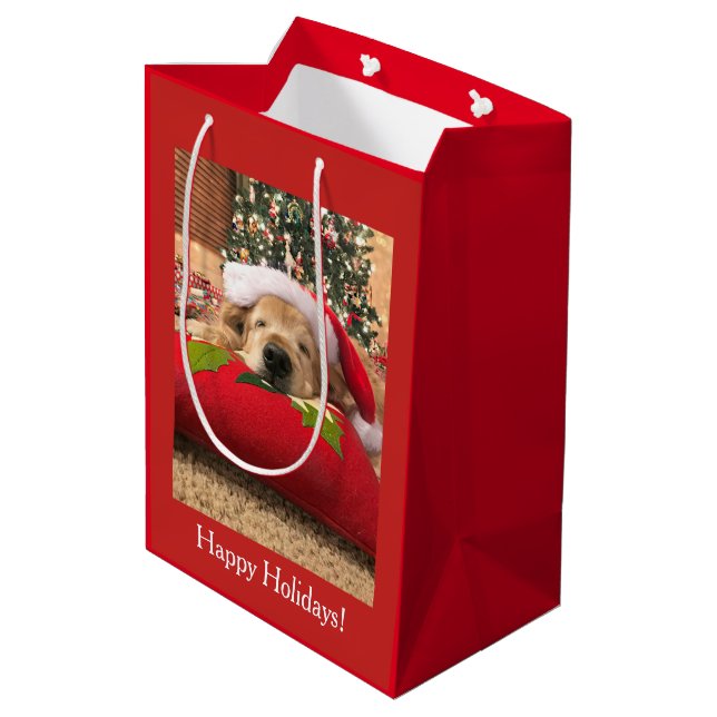 Sac Cadeau Moyen Chien de golden retriever de Noël endormi sous (Dos Angle)