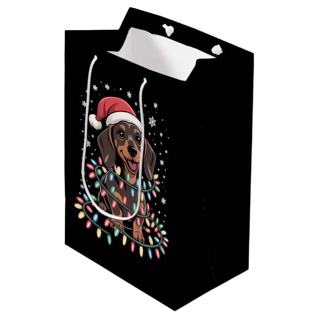 Sac Cadeau Moyen Chien de Noël Dachshund Père Noël Xmas Wiener (Devant Angle)
