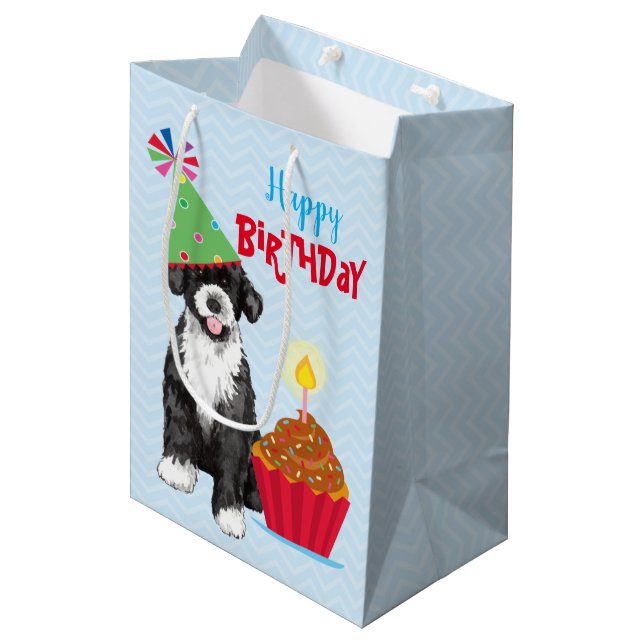 Sac Cadeau Moyen Chien d'eau portugais de Cupcake (Devant Angle)