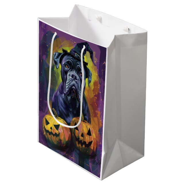 Sac Cadeau Moyen Chien éffrayant Bullmastiff Halloween sorcière et  (Devant Angle)