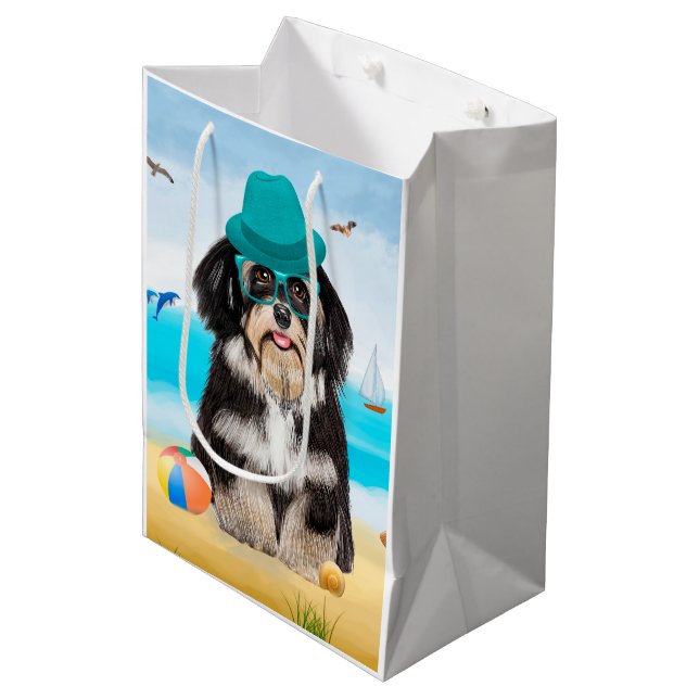 Sac Cadeau Moyen Chien Havanais sur la plage (Devant Angle)