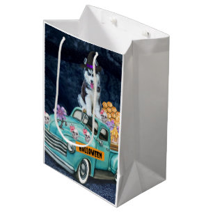 Sac Cadeau Moyen Chien Husky Sibérien Halloween Camion Nuit Effraya