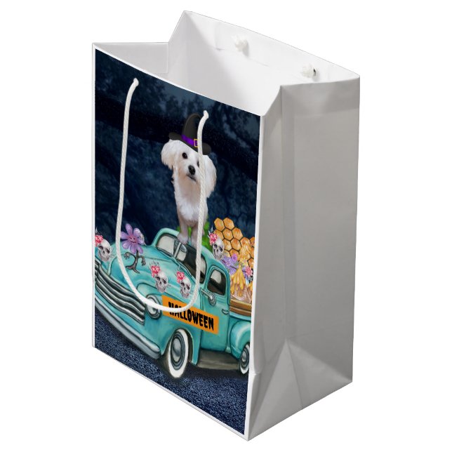 Sac Cadeau Moyen Chien maltais Halloween Camion Effrayant nuit (Devant Angle)