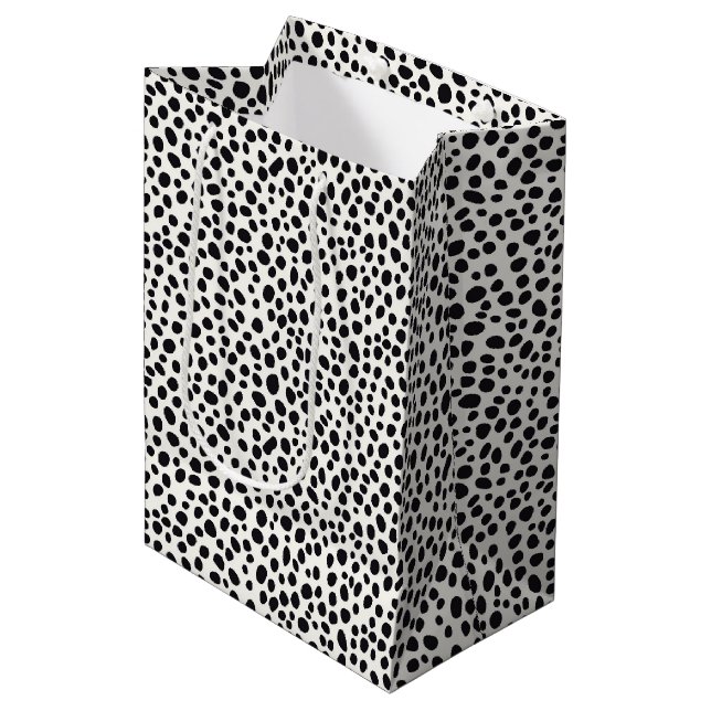 Sac Cadeau Moyen Chien noir et blanc Dalmatien Motif Abstrait (Devant Angle)