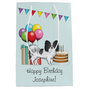 Sac Cadeau Moyen Chien noir et blanc Papillon coloré Anniversaire