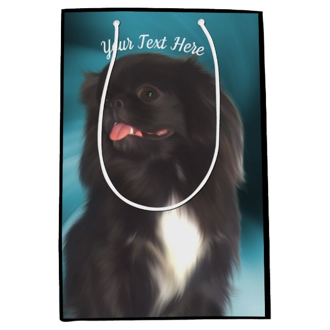 Sac Cadeau Moyen Chien pekingese noir Personnalisé (Devant)