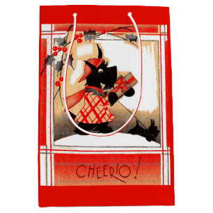 Sac Cadeau Moyen Chien Scottie de Noël des années 1930 dit ‘Cheerio
