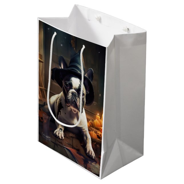 Sac Cadeau Moyen Chien-taureau Citrouille Halloween effrayant (Devant Angle)