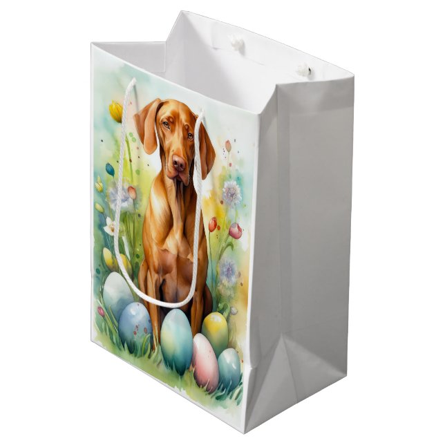 Sac Cadeau Moyen Chien Vizsla avec oeufs de Pâques vacances (Devant Angle)