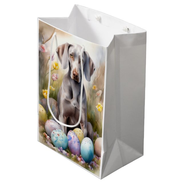 Sac Cadeau Moyen Chien Weimaraner avec oeufs de Pâques vacances (Devant Angle)