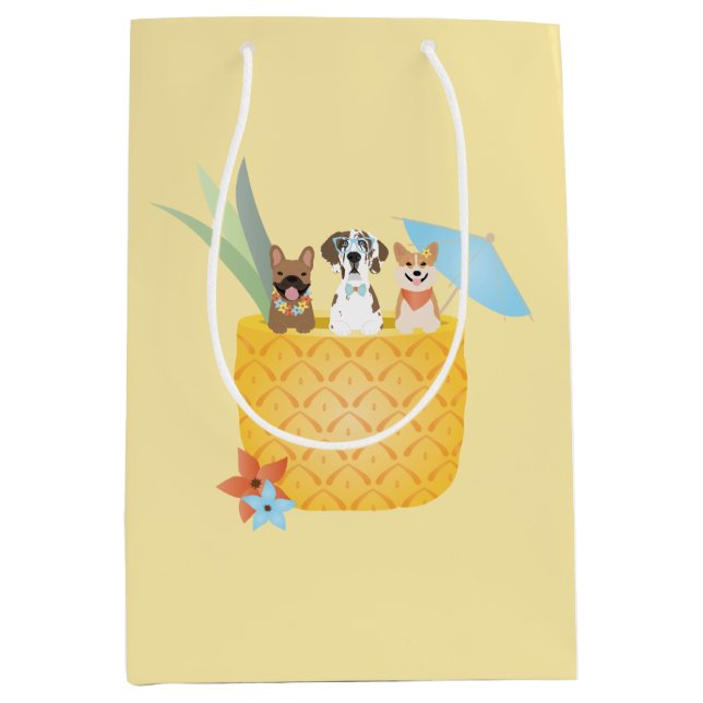 Sac Cadeau Moyen Chiens d'ananas Pina Colada (Devant)