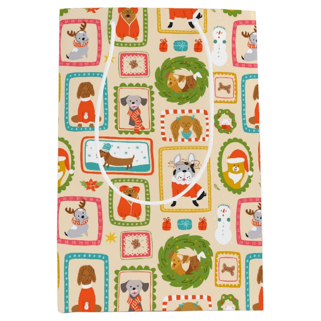 Sac Cadeau Moyen Chiens de Noël (Devant)