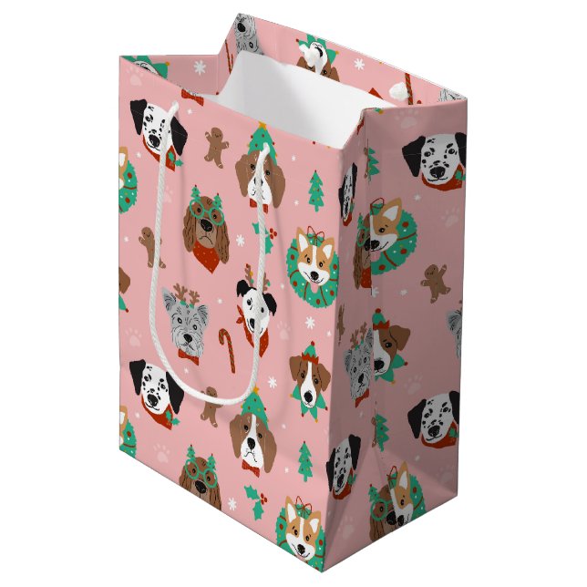 Sac Cadeau Moyen Chiens de Noël en Accessoires de vacances Motif (Devant Angle)