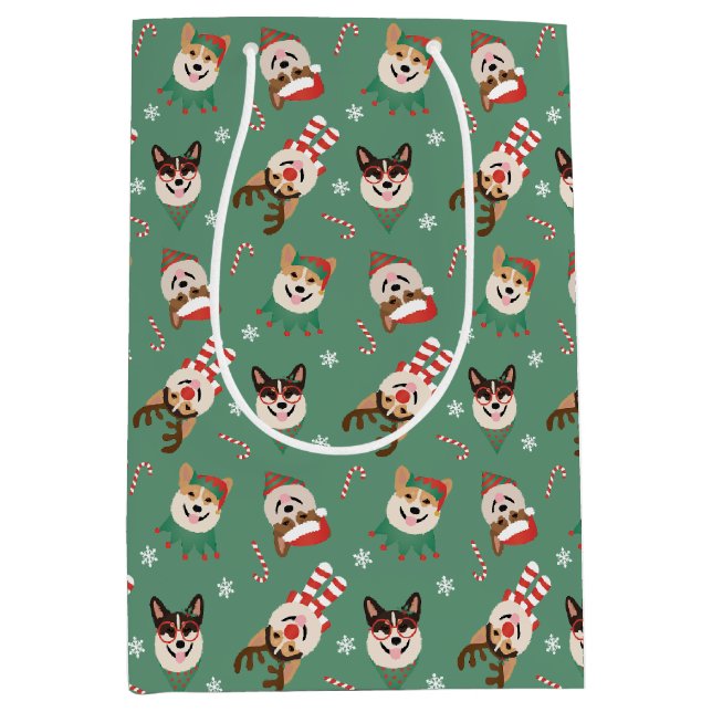 Sac Cadeau Moyen Chiens de Noël Pembroke Welsh Corgi (Devant)